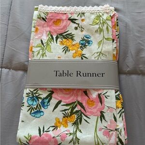 Floral Table Runner with Lace Trim